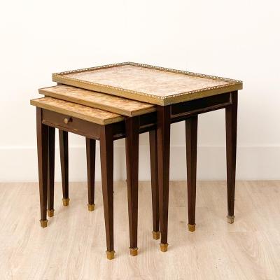 Three Nested Tables in Gilt Bronze and Marble