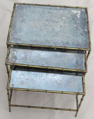 Three Nesting Tables with Oxidized Mirror Top