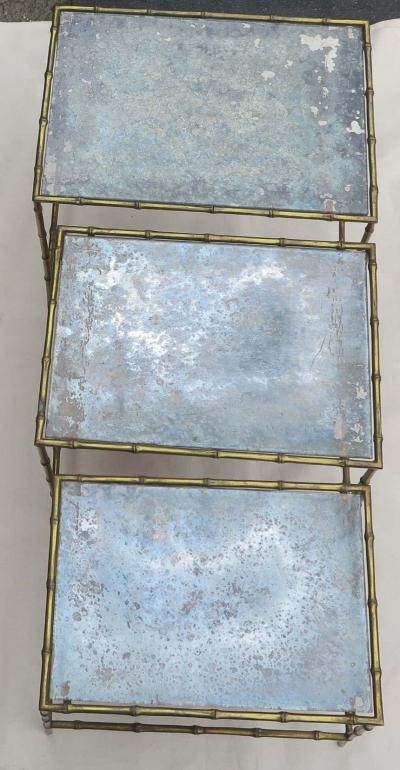 Three Nesting Tables with Oxidized Mirror Top