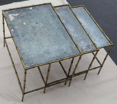 Three Nesting Tables with Oxidized Mirror Top