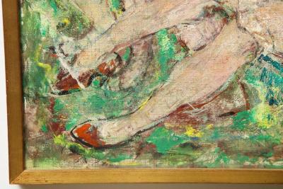 Three Nudes on a Park Bench Oil on Canvas