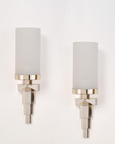 Three Pair Narrow Silvered Bronze French Sconces 1930s