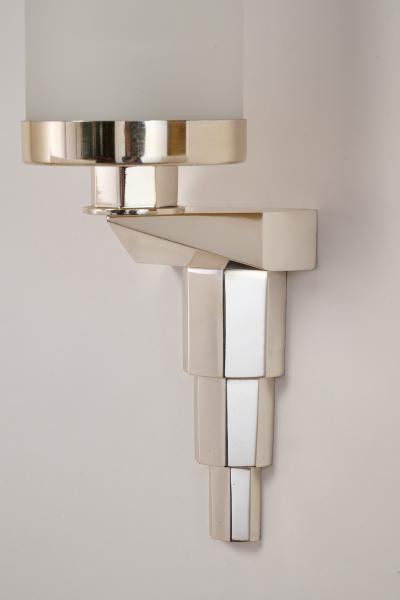 Three Pair Narrow Silvered Bronze French Sconces 1930s