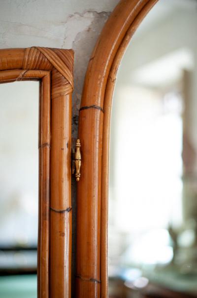 Three Panel Bamboo Mirror 1970s