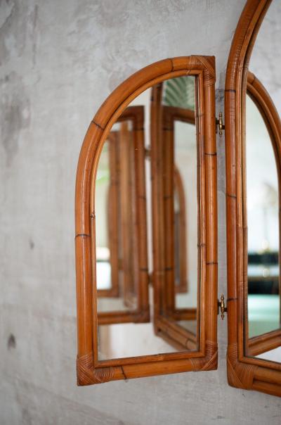 Three Panel Bamboo Mirror 1970s