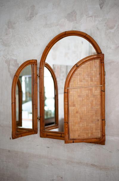 Three Panel Bamboo Mirror 1970s