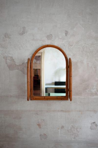 Three Panel Bamboo Mirror 1970s
