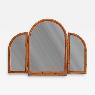 Three Panel Bamboo Mirror 1970s