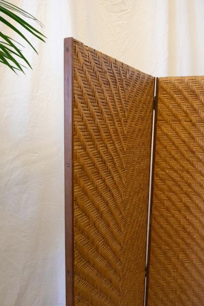 Three Panel Woven Wicker Screen 1970s