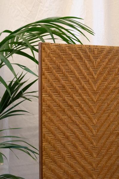 Three Panel Woven Wicker Screen 1970s