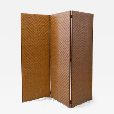 Three Panel Woven Wicker Screen 1970s