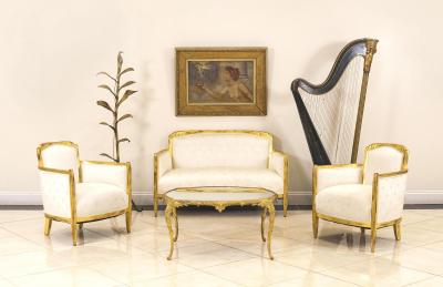 Three Piece French Art Deco White Star Living Room Set