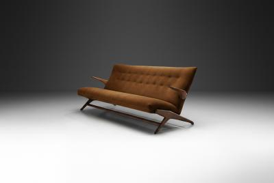 Three Seater Sofa in Brown Mohair Denmark 1950s