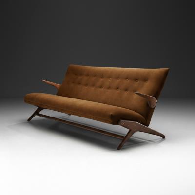 Three Seater Sofa in Brown Mohair Denmark 1950s