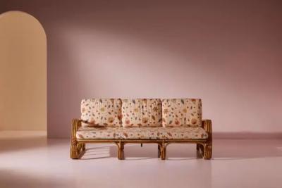 Three Seater Sofa in Wicker and Steam Bent Rattan Italy 1960s