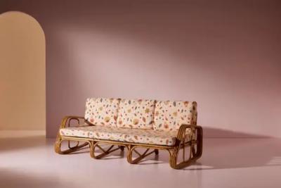 Three Seater Sofa in Wicker and Steam Bent Rattan Italy 1960s