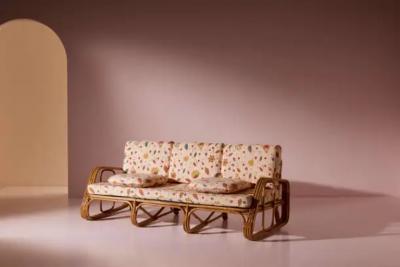 Three Seater Sofa in Wicker and Steam Bent Rattan Italy 1960s