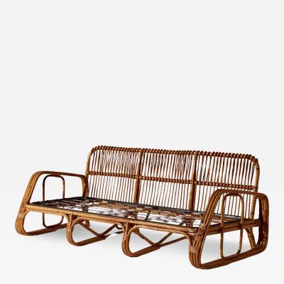 Three Seater Sofa in Wicker and Steam Bent Rattan Italy 1960s