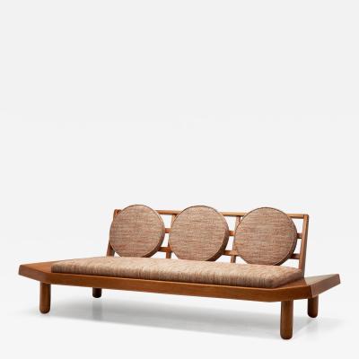 Three Seater Wooden Sofa with Round Cushions Indonesia 1960s