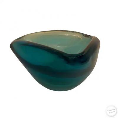 Three Sided Turquoise Murano Glass Bowl with Gold Leaf Inclusions