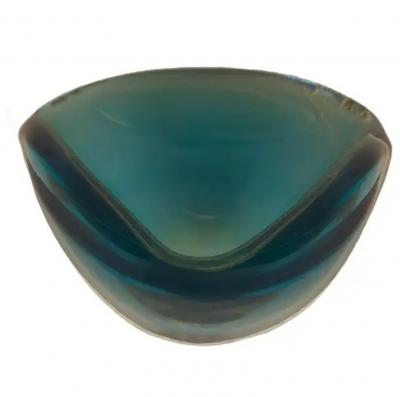 Three Sided Turquoise Murano Glass Bowl with Gold Leaf Inclusions