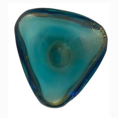 Three Sided Turquoise Murano Glass Bowl with Gold Leaf Inclusions