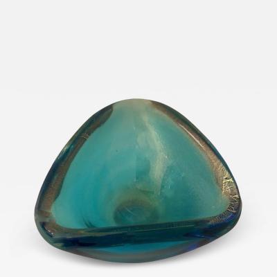 Three Sided Turquoise Murano Glass Bowl with Gold Leaf Inclusions