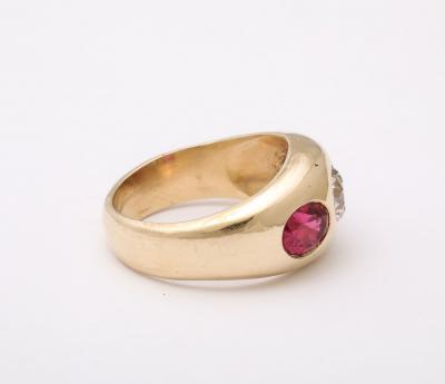 Three Stone Diamond and Natural Ruby Gold Ring