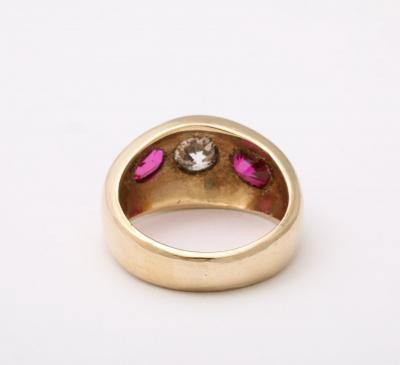 Three Stone Diamond and Natural Ruby Gold Ring