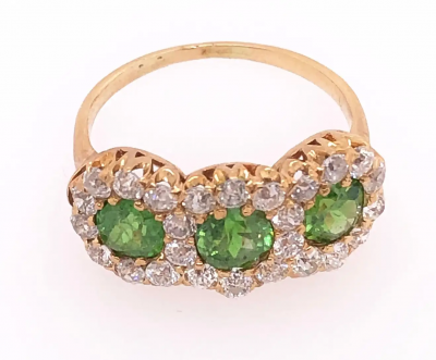Three Stone Emerald and Diamond Modern Ring