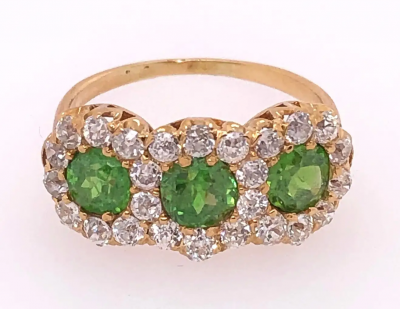 Three Stone Emerald and Diamond Modern Ring