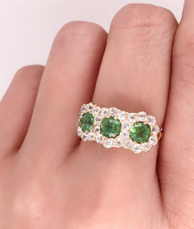 Three Stone Emerald and Diamond Modern Ring