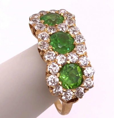Three Stone Emerald and Diamond Modern Ring