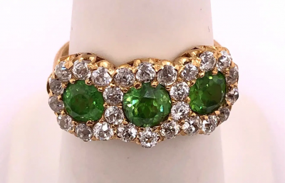 Three Stone Emerald and Diamond Modern Ring