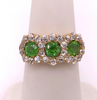 Three Stone Emerald and Diamond Modern Ring