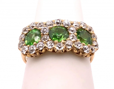 Three Stone Emerald and Diamond Modern Ring