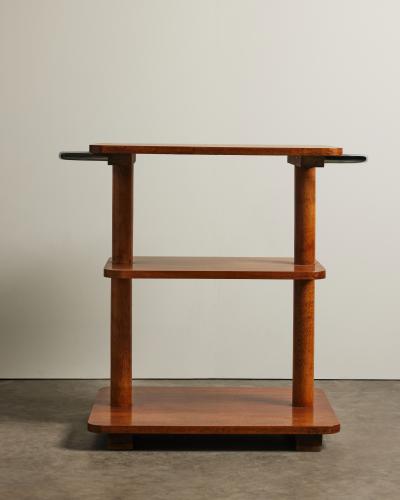 Three Tier Elm Shelf with Chrome Handles France c 1970