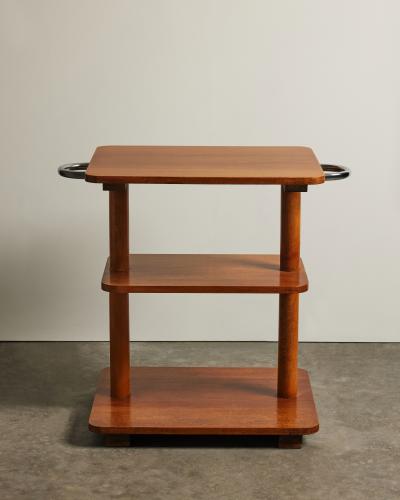 Three Tier Elm Shelf with Chrome Handles France c 1970