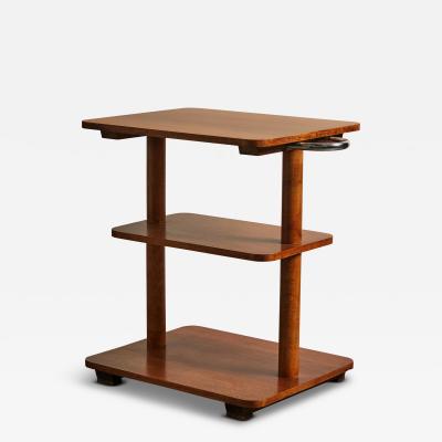 Three Tier Elm Shelf with Chrome Handles France c 1970