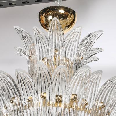 Three Tier Palma Chandelier in Clear Hand Blown Murano Glass and Brass Fittings