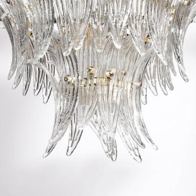Three Tier Palma Chandelier in Clear Hand Blown Murano Glass and Brass Fittings