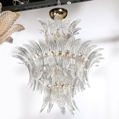 Three Tier Palma Chandelier in Clear Hand Blown Murano Glass and Brass Fittings