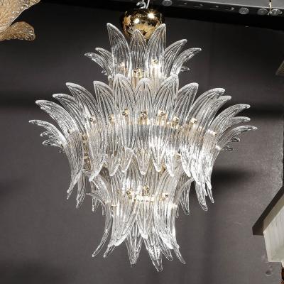 Three Tier Palma Chandelier in Clear Hand Blown Murano Glass and Brass Fittings