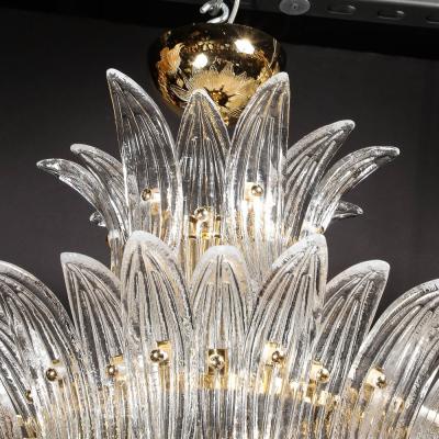 Three Tier Palma Chandelier in Clear Hand Blown Murano Glass and Brass Fittings