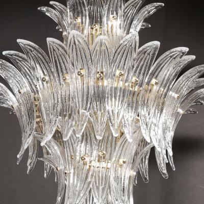 Three Tier Palma Chandelier in Clear Hand Blown Murano Glass and Brass Fittings