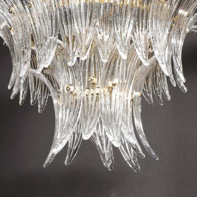 Three Tier Palma Chandelier in Clear Hand Blown Murano Glass and Brass Fittings