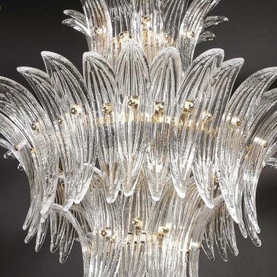 Three Tier Palma Chandelier in Clear Hand Blown Murano Glass and Brass Fittings
