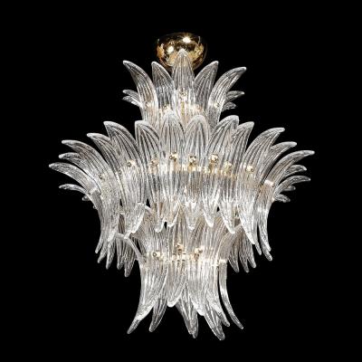 Three Tier Palma Chandelier in Clear Hand Blown Murano Glass and Brass Fittings