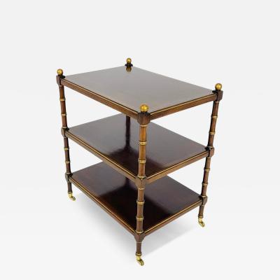 Three Tier Side Table With Gold Gilt Accents Casters England 1940s