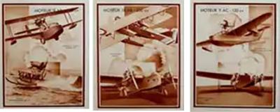 Three Unusual French Sepia Tone Lithographs of 1930s Airplanes